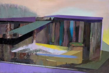 „Hütte“, 2024,Breite x Höhe 40 x 27 cm, Öl auf Acryl auf Papier, kaschiert